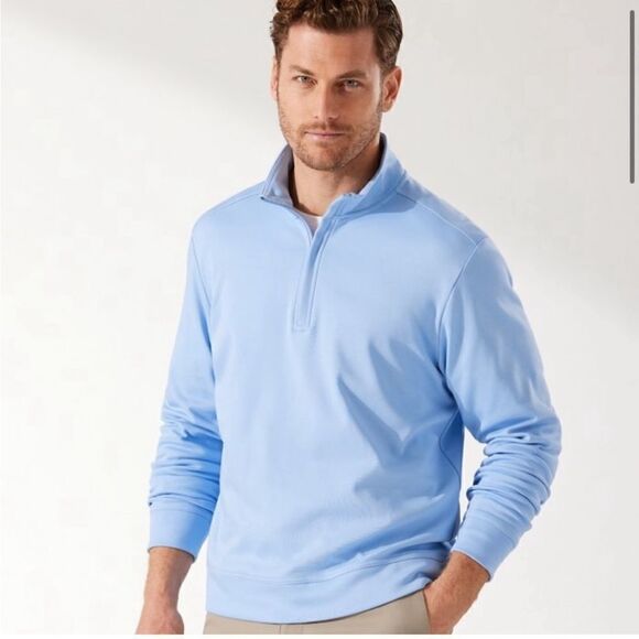 Tommy Bahama Martinique Half Zip XL Light Heather Gray 100% Pima Cotton - Picture 7 of 9